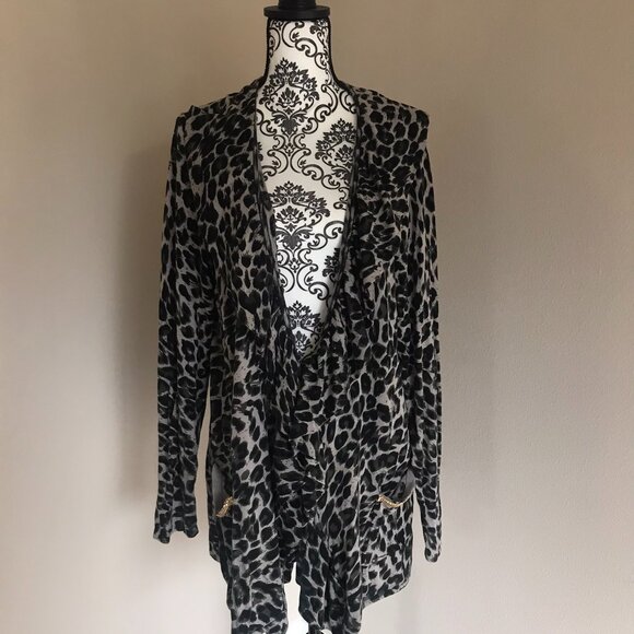 INC International Concepts - Ruffle Collar Pocket Cardigan - Green Leopard - 1X - Picture 1 of 9